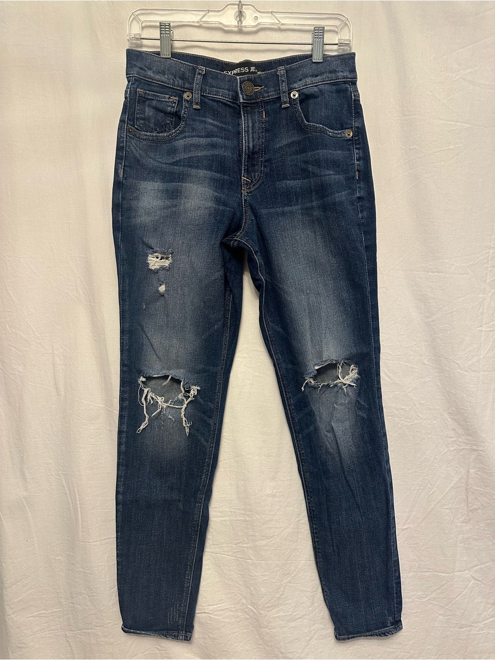 Express 90s Jean Womens 4 Distressed High Rise Skinny Slim Dark Wash 29 Inseam